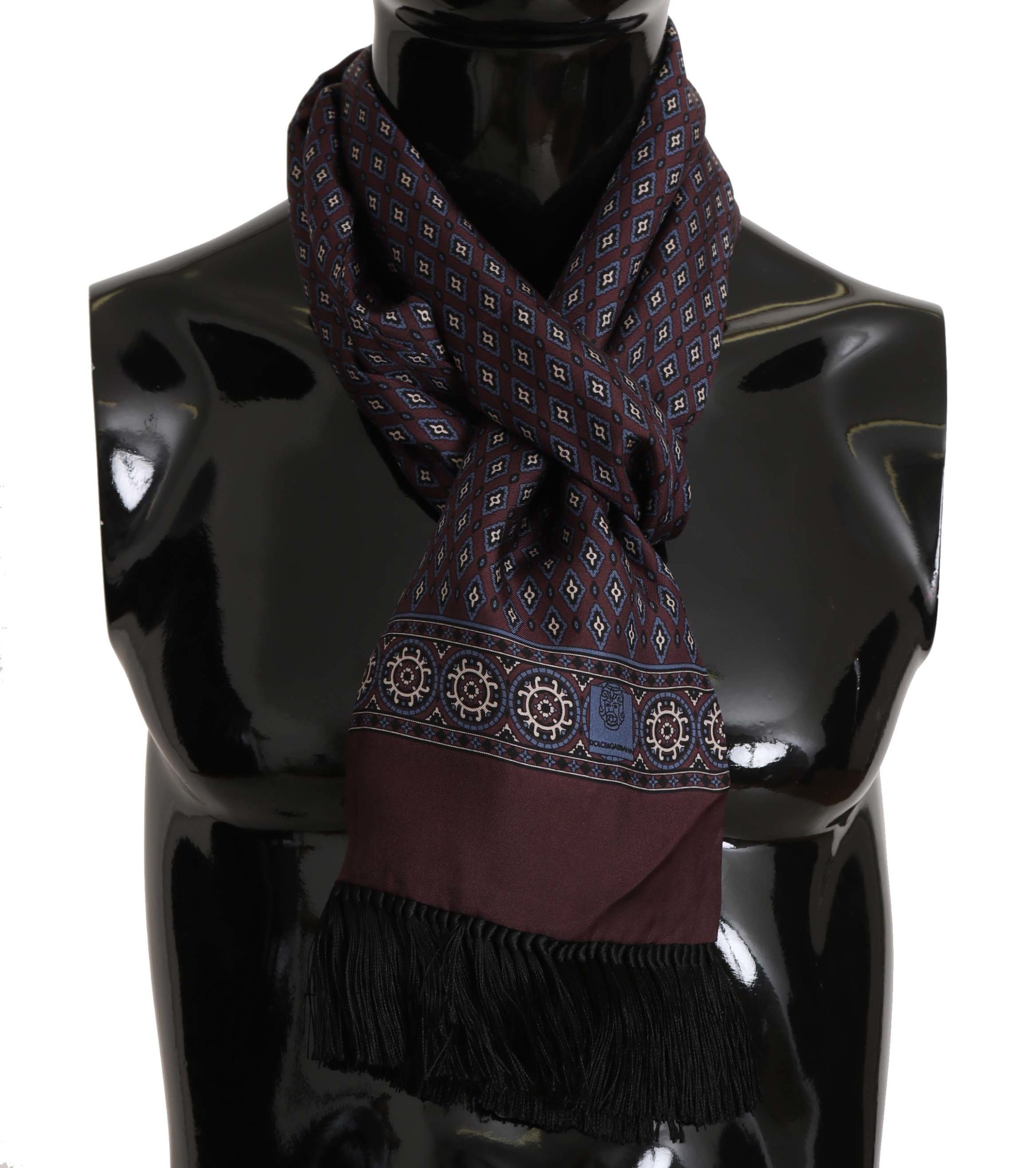 Dolce & Gabbana Men's Baroque Print Fringes Scarf Bordeaux MS5141