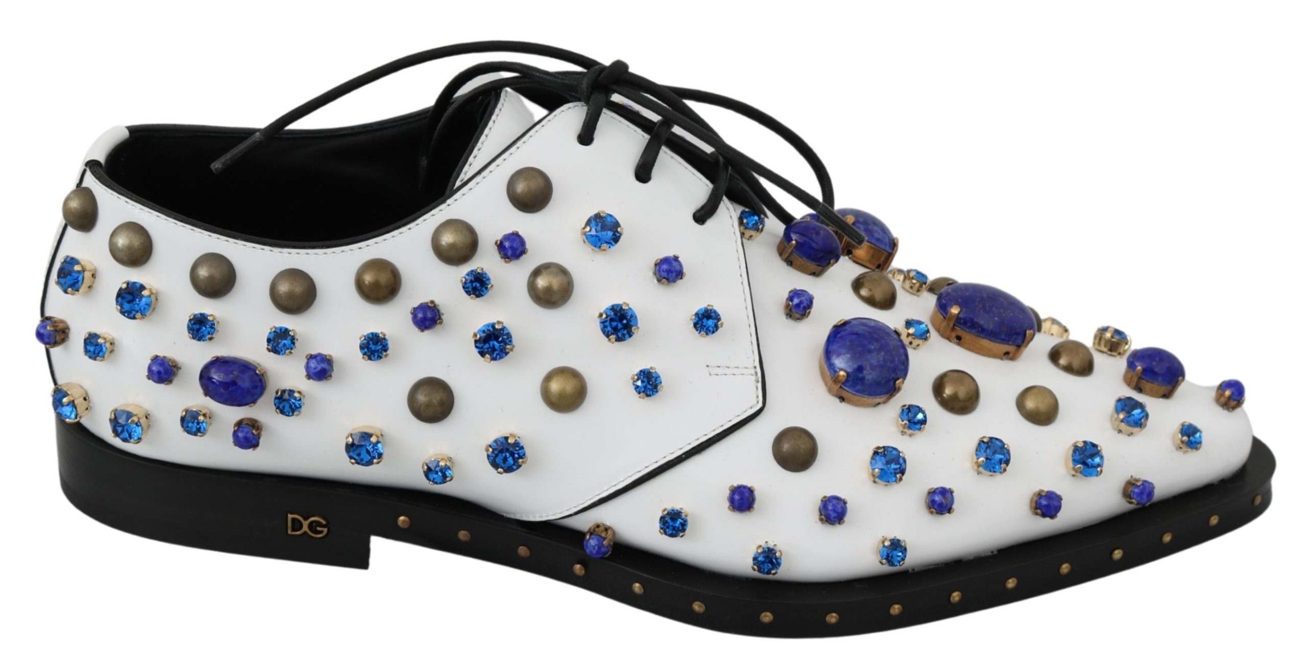 Dolce & Gabbana Women's Leather Crystals Dress Broque Shoe White LA7214 - EU39/US8.5