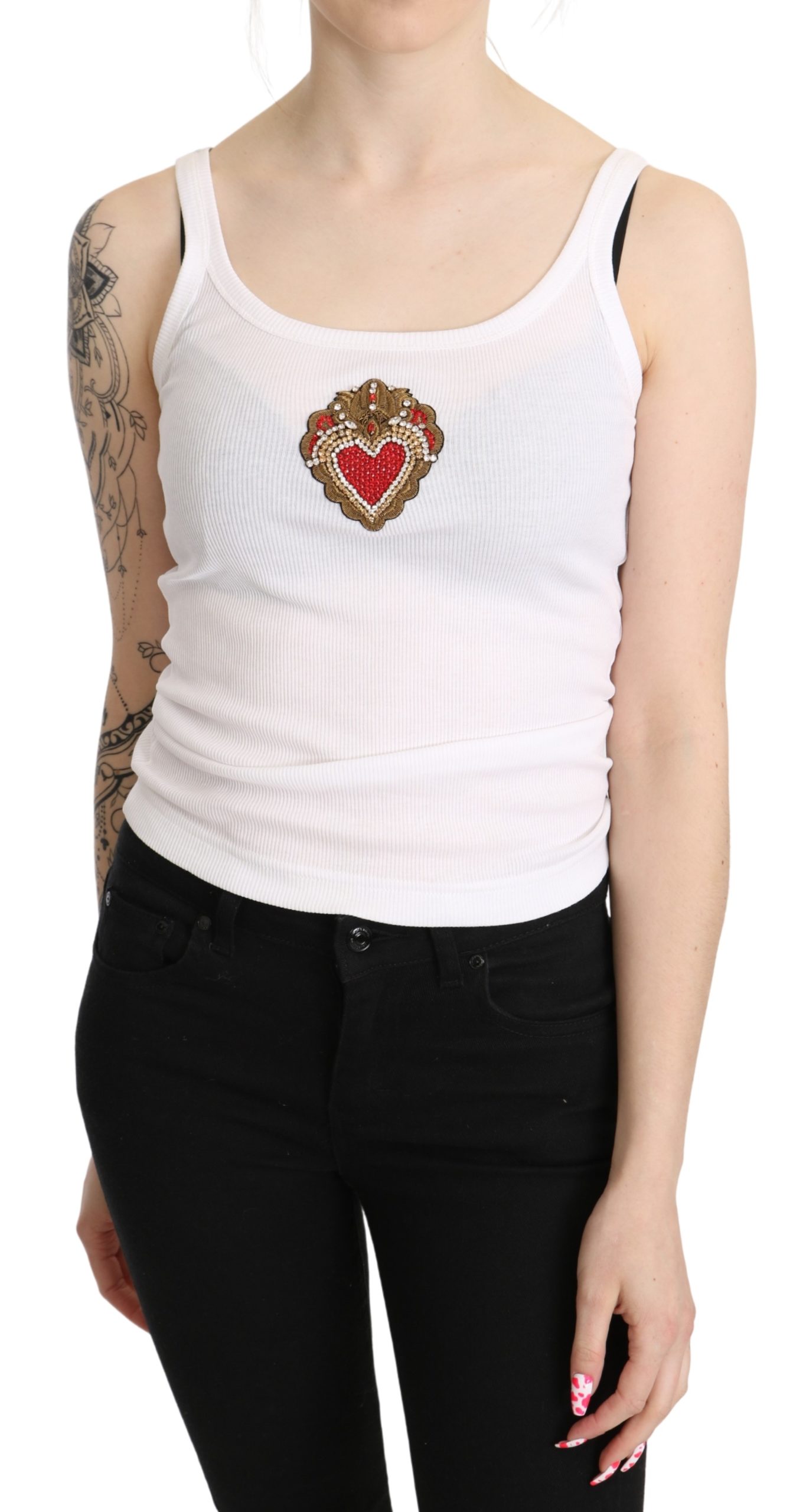 Dolce & Gabbana Women's Heart Cotton Top White TSH5269 - IT36 | XS