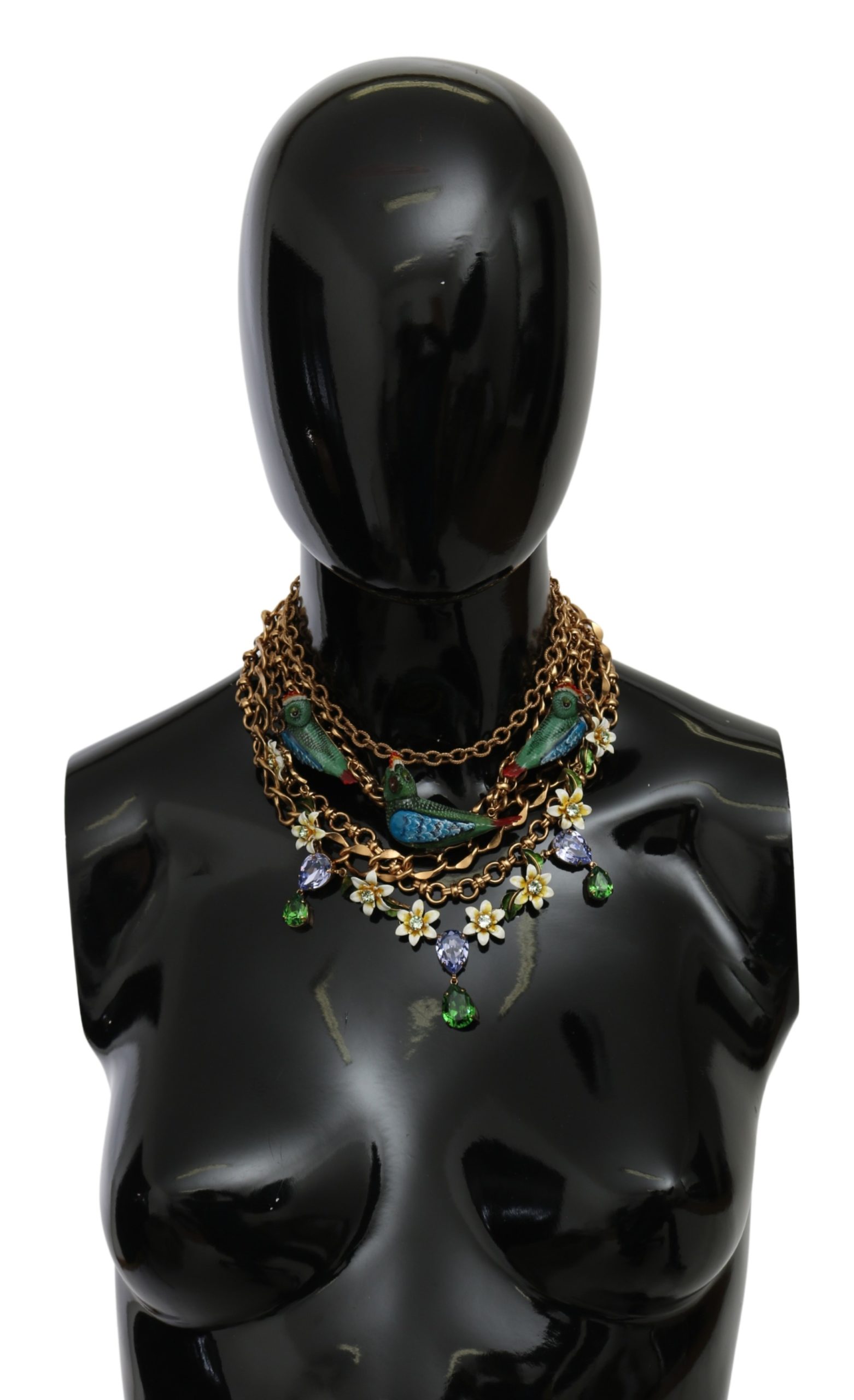 Dolce & Gabbana Women's Parrot Crystal Floral Charm Necklace Gold SMY100148