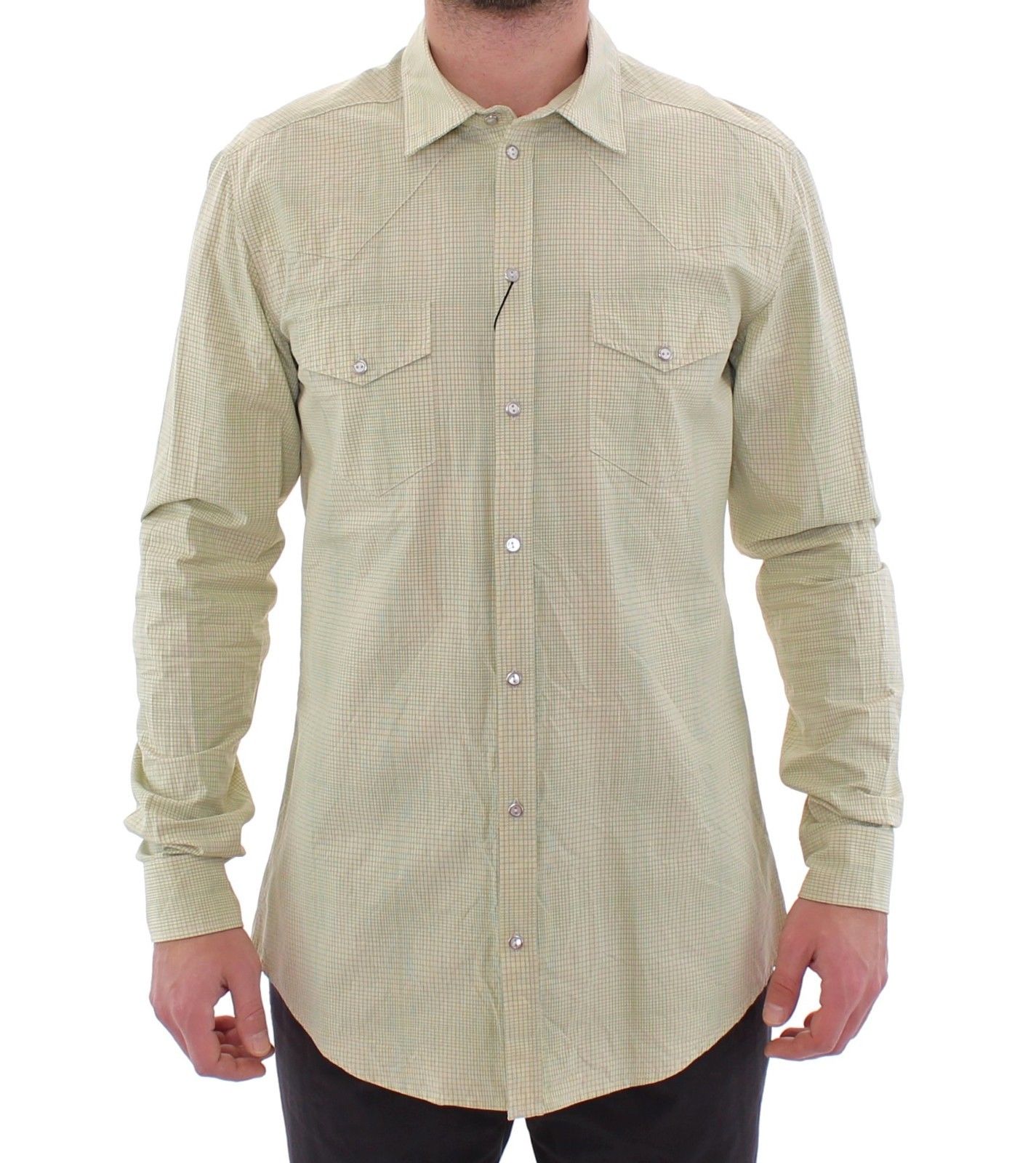 Dolce & Gabbana Men's Checkered SICILIA Casual Shirt Yellow GSS15041 - 39