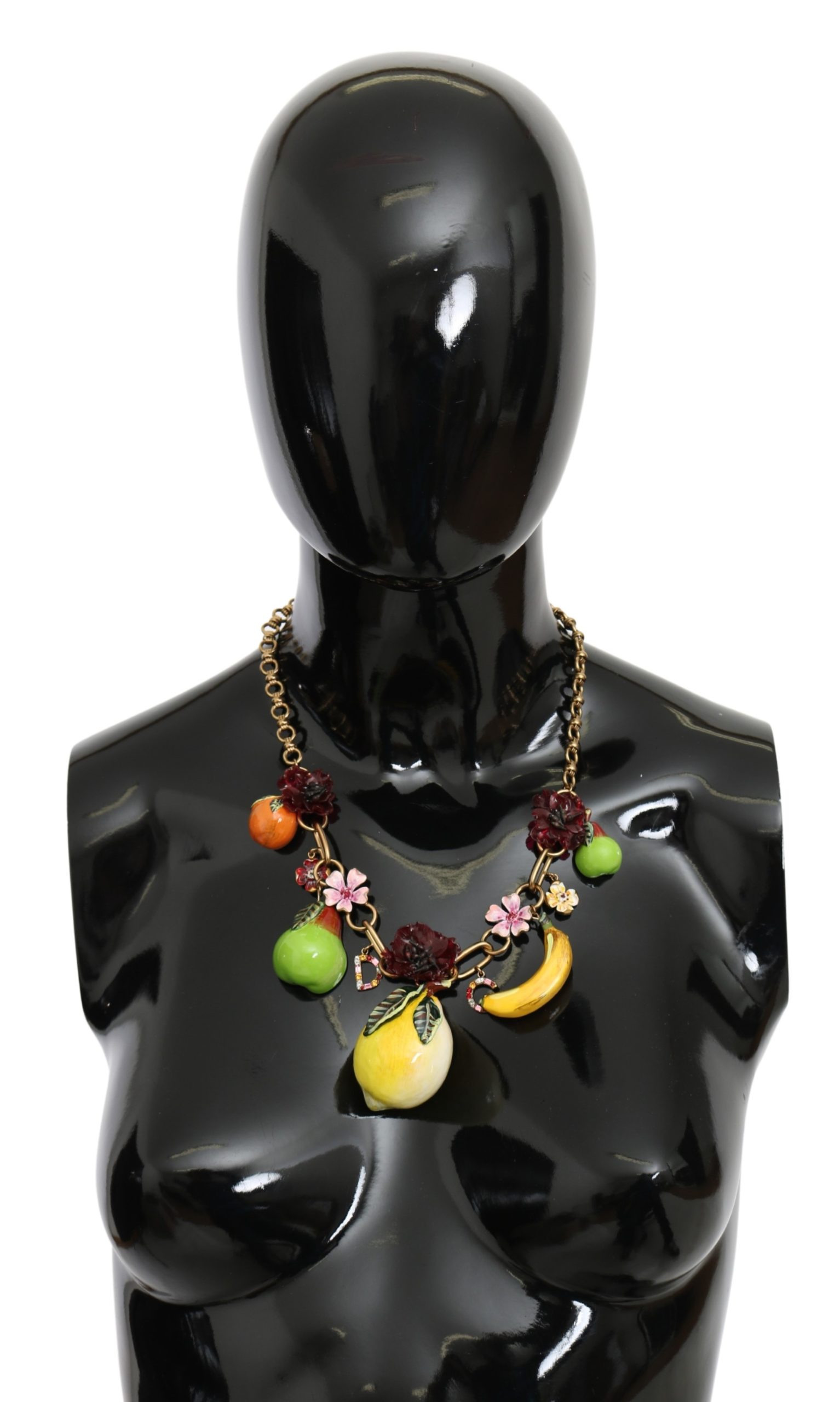 Dolce & Gabbana Women's FRUIT Crystal DG Logo Brass Necklace Green SMY10074
