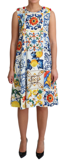 White Majolica Print Sleeveless Dress - IT44|L