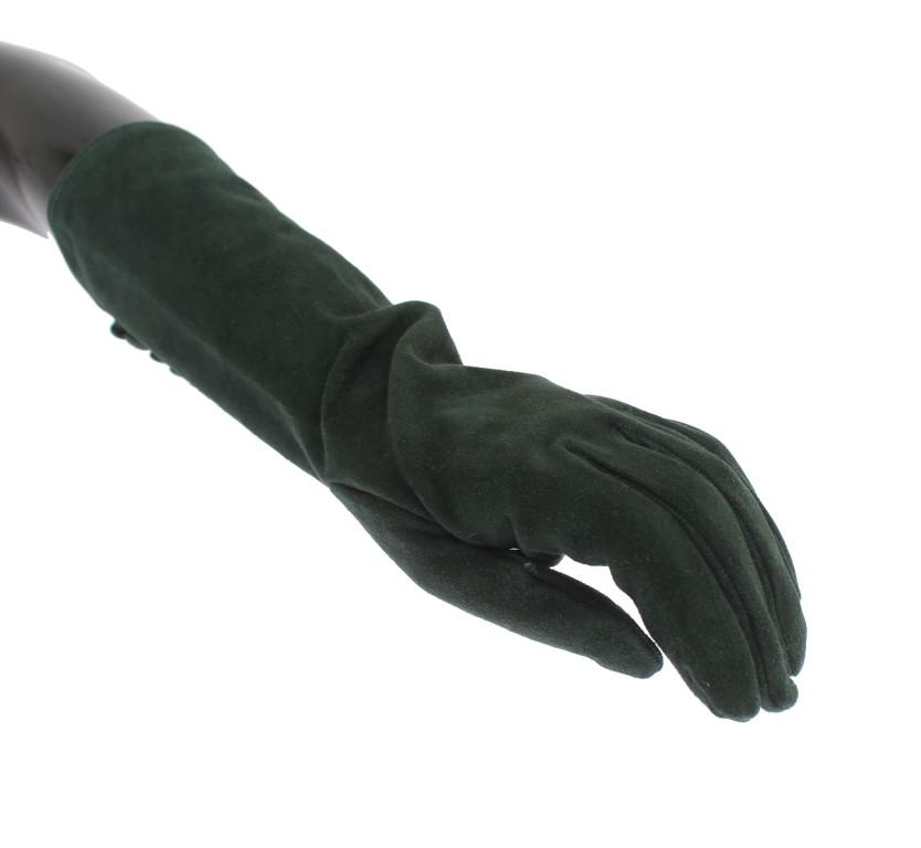 Dolce & Gabbana Women's Suede Elbow Button Gloves Green LB150 - 7.5|S