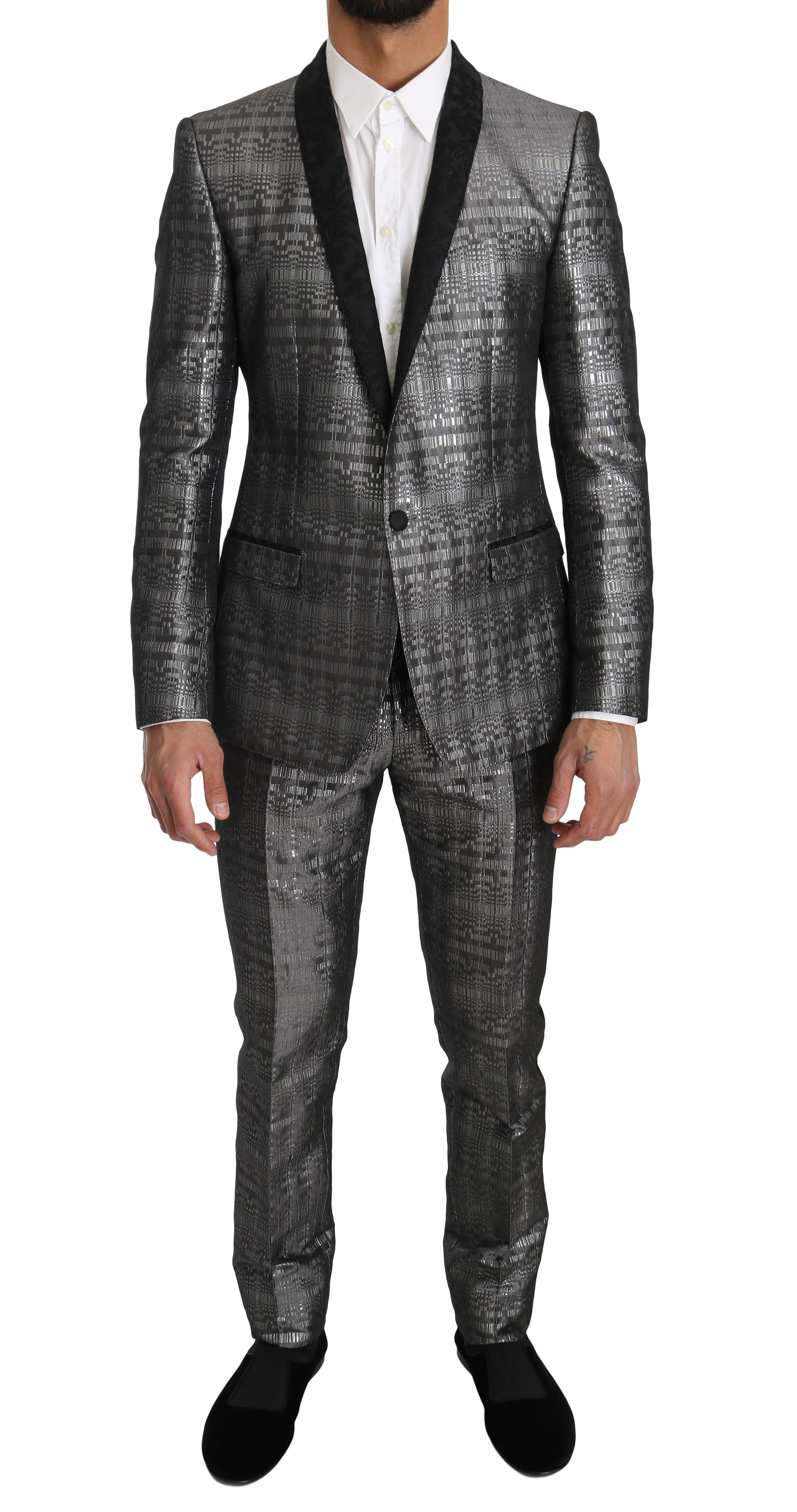 Dolce & Gabbana Men's Shiny GOLD 2 Piece Slim Suit Silver BGKOS1171 - IT48 | M