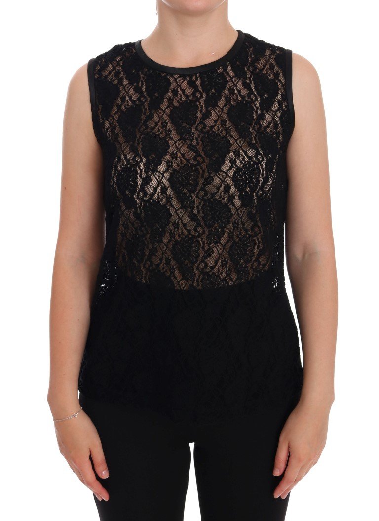 Dolce & Gabbana Women's Ricamo Lace Transparent Top Black TSH1115 - IT44|L
