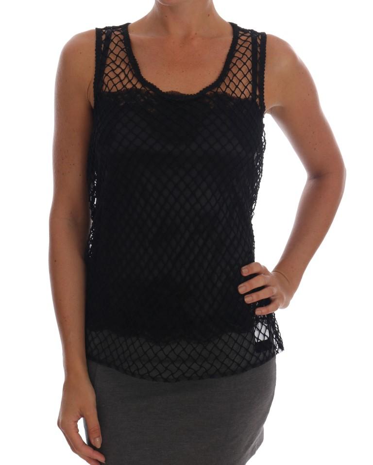 Dolce & Gabbana Women's Silk Mesh Floral Lace Top Black TSH1412 - IT42|M