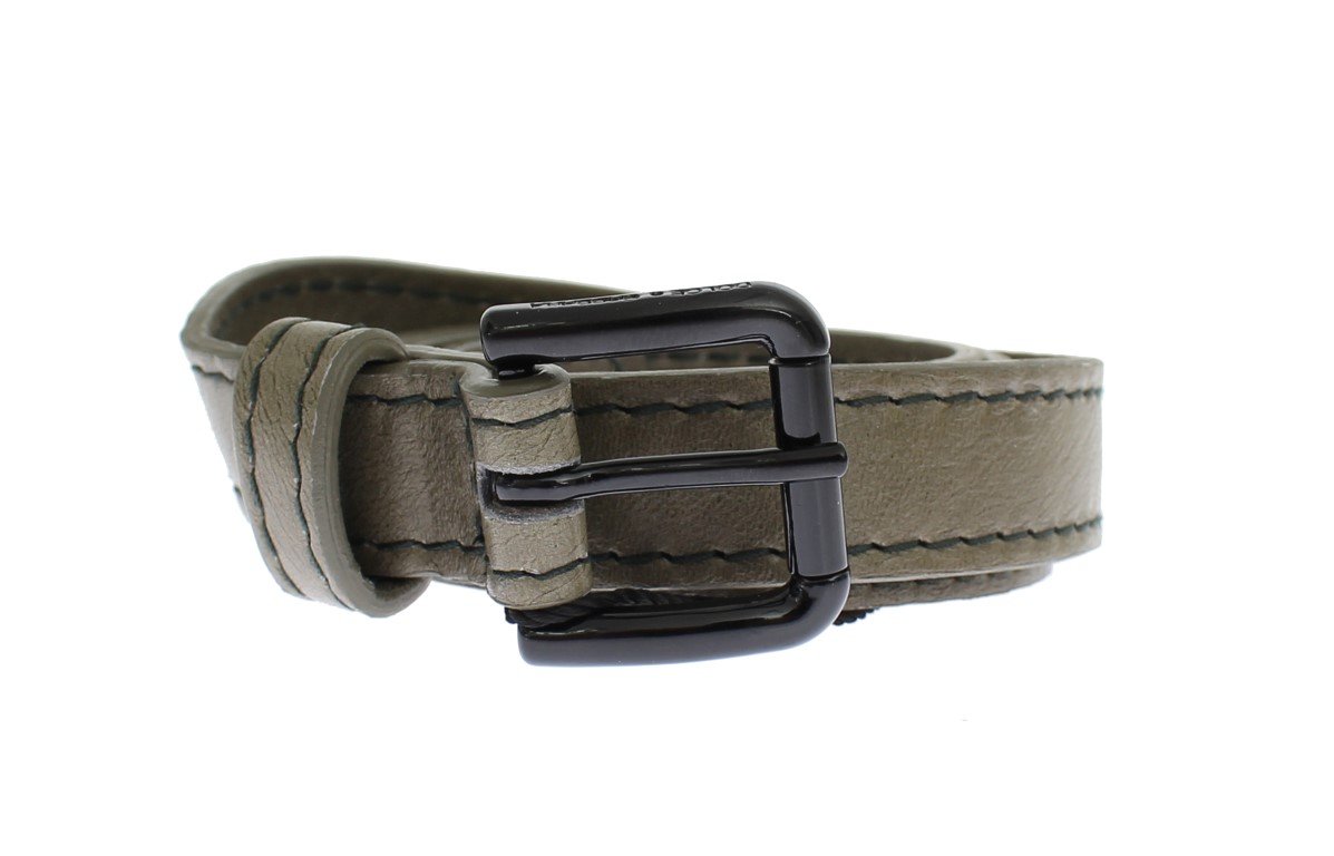 Dolce & Gabbana Women's Leather Black Buckle Logo Belt Gray MOM25232 - 80 cm / 32 Inches