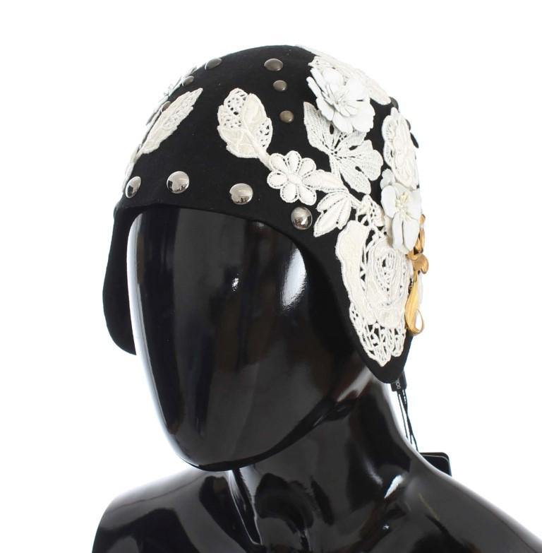 Dolce & Gabbana Women's Wool Floral Leaf Hat Black MS838