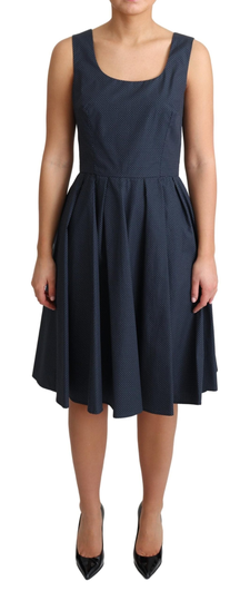 Blue Polka Dotted Cotton A-Line Dress - IT40|S