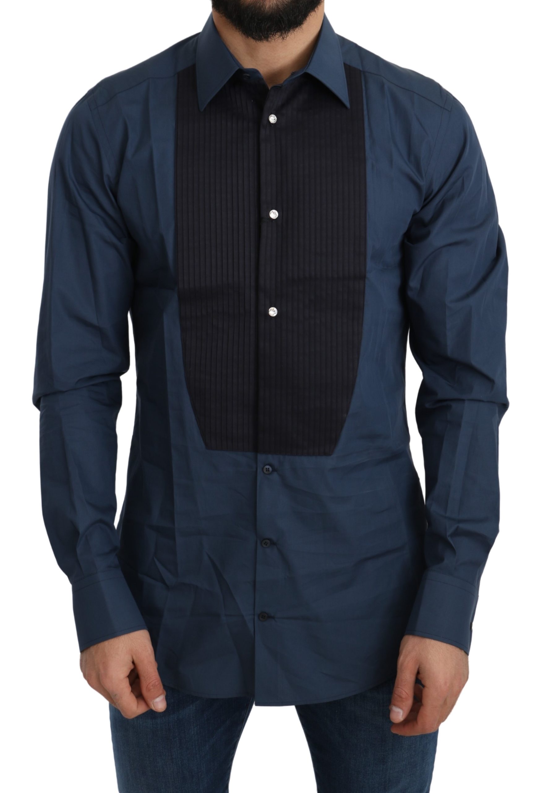 Dolce & Gabbana Men's Cotton GOLD Shirt Blue TSH5216 - 44 | 3XL