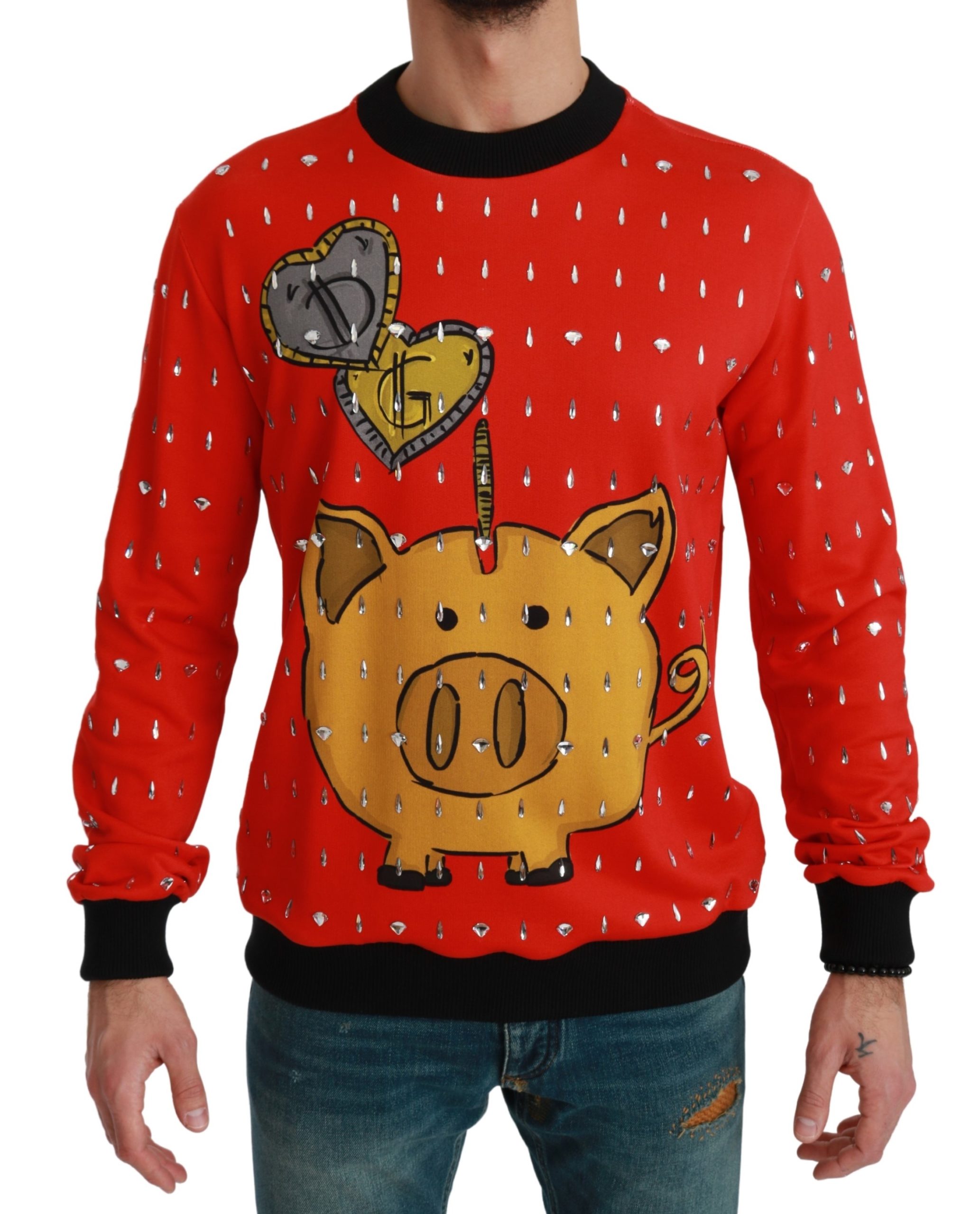 Dolce & Gabbana Men's Crystal Pig of the Year Sweater Red TSH4610 - IT50 | L