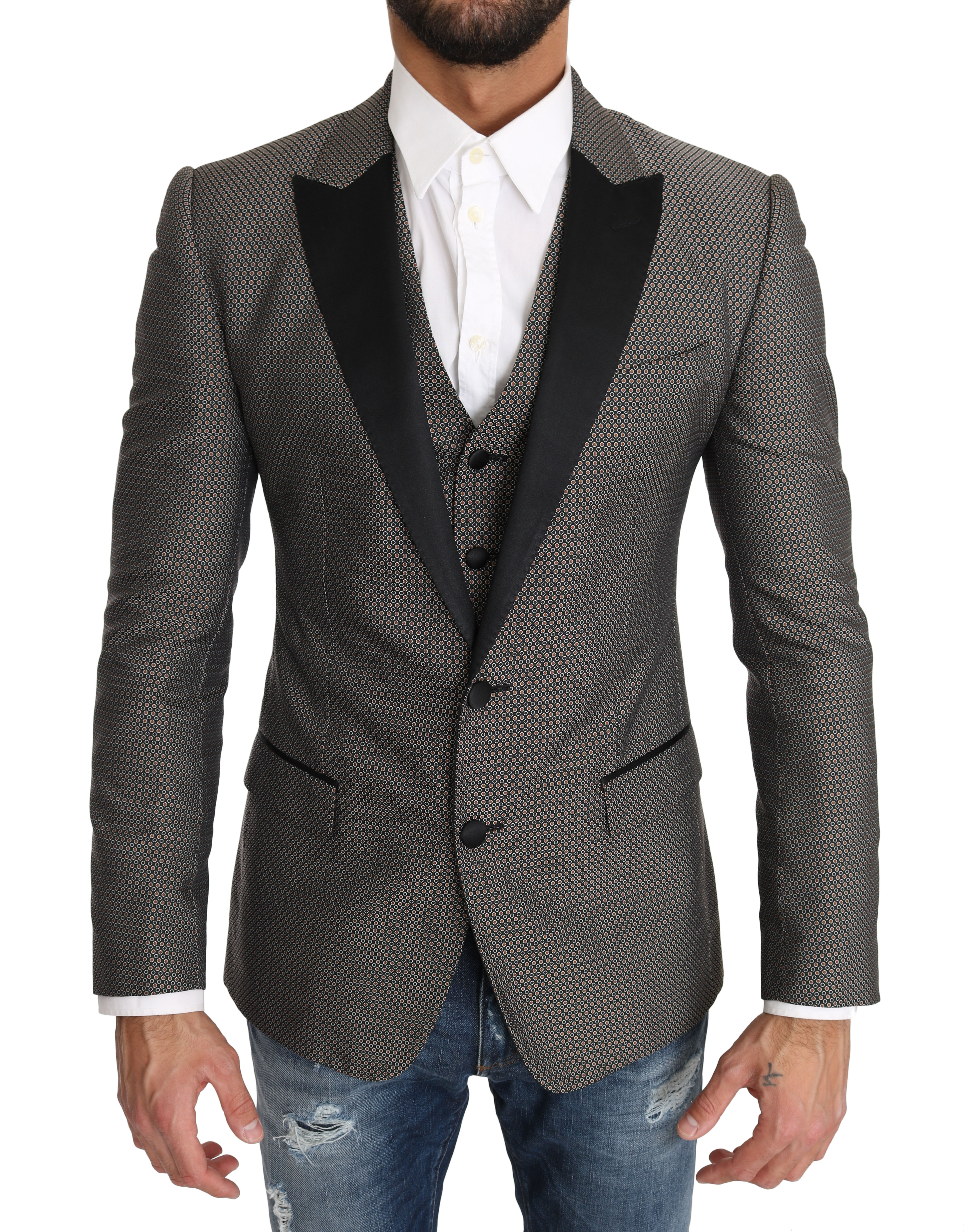 Dolce & Gabbana Men's Vest 2 Piece MARTINI Pattern Blazer Gray KOS1196 - IT46 | S