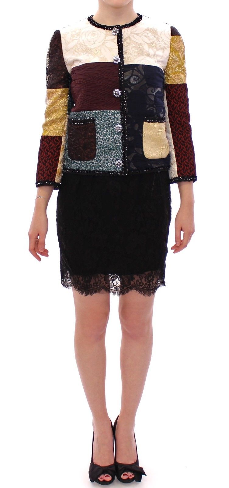 Dolce & Gabbana Women's Patchwork Baroque Crystal Jacket Coat Multicolor GSS11672 - IT38|XS