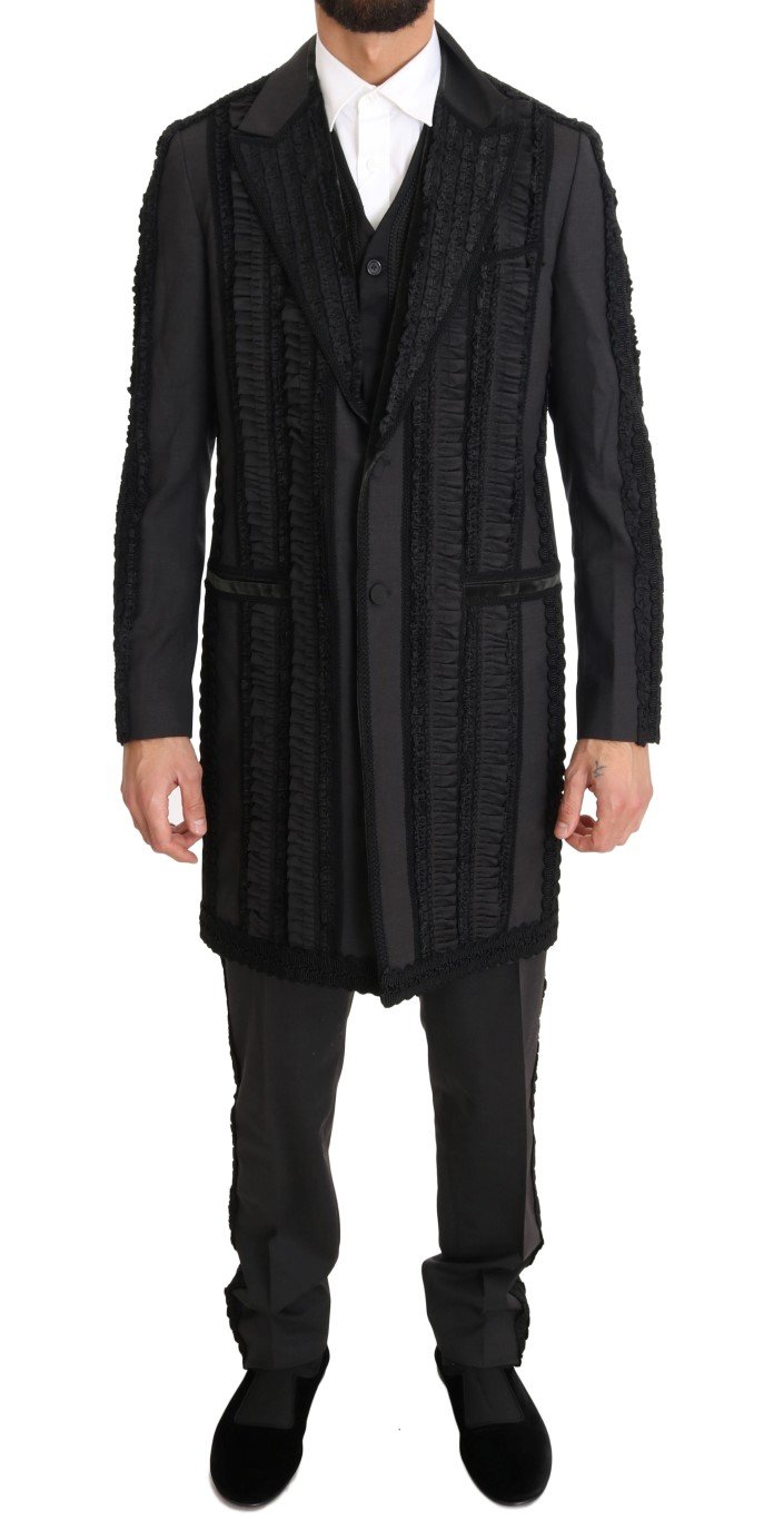 Dolce & Gabbana Men's Wool Silk Torero Long 3 Piece Suit Black KOS1105 - IT44 | XS