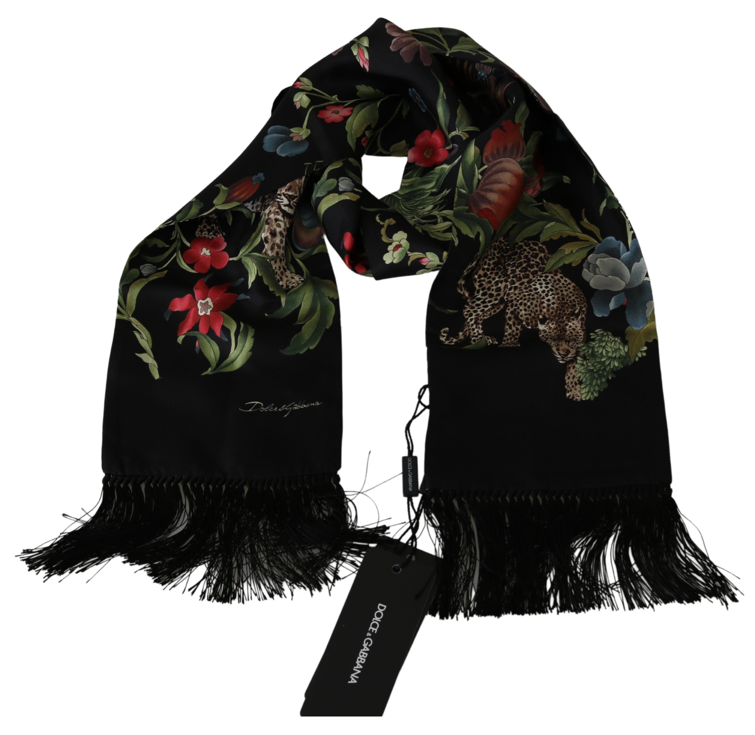 Dolce & Gabbana Men's Jungle Wrap Silk Scarf Black MS1744