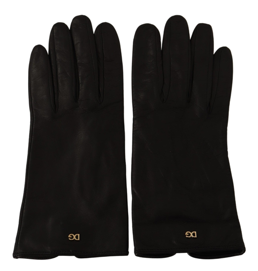 Black Leather Golden DG Monogram Gloves - 7.5|S