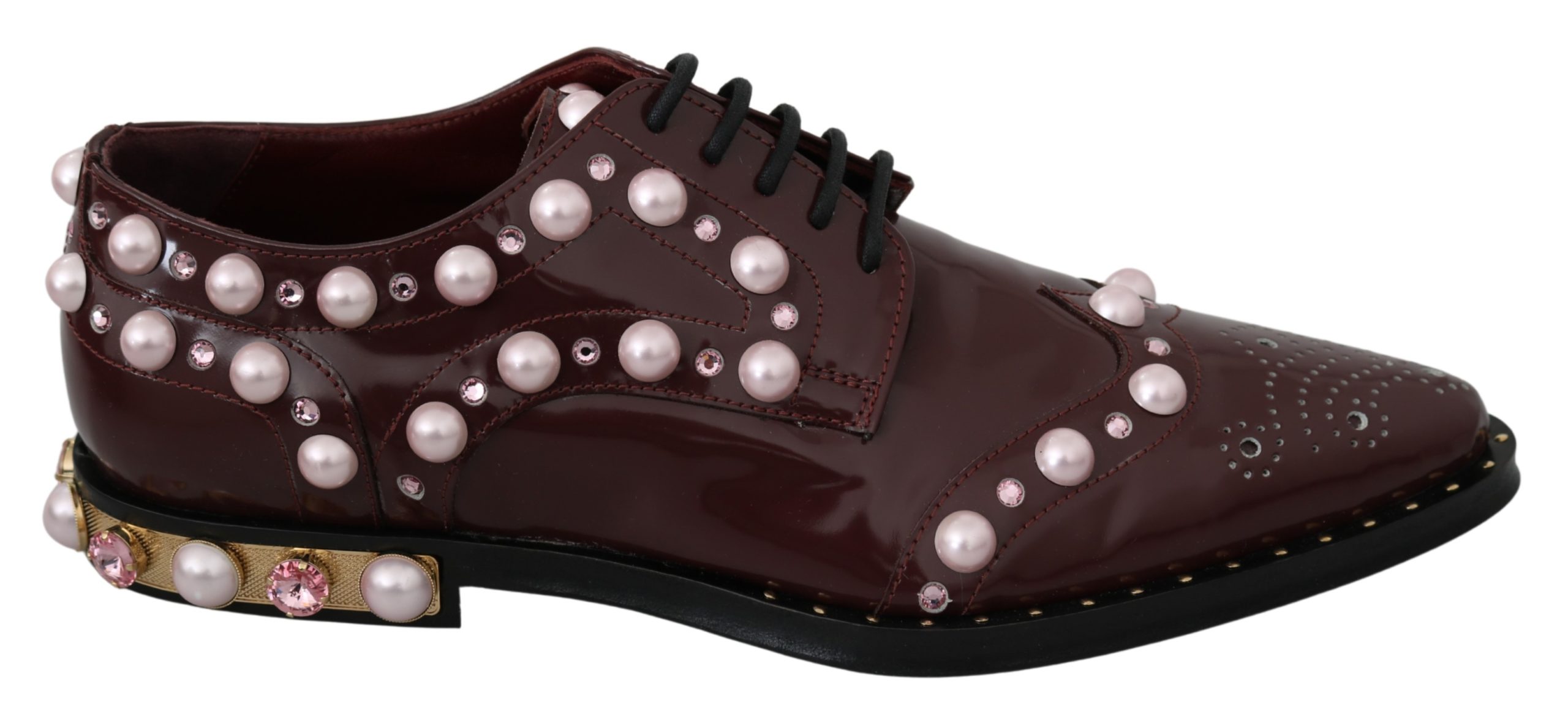 Dolce & Gabbana Women's Leather Crystal Pearls Formal Shoes Bordeaux LA6911 - EU39/US6