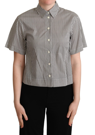 White Black Striped Cotton Shirt - IT38|XS