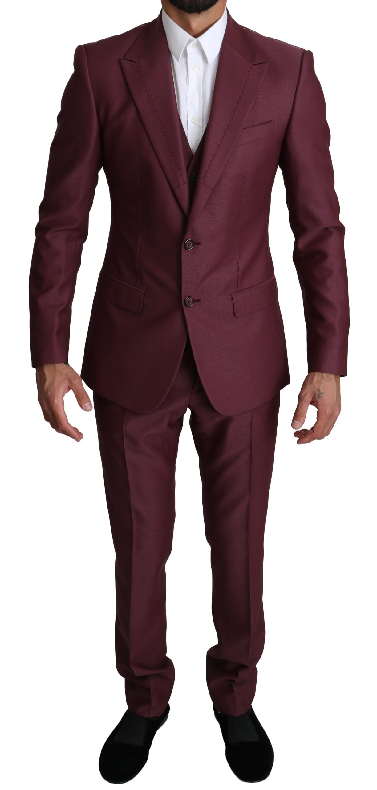 Dolce & Gabbana Men's Wool Maroon Single Breasted 3 Piece Bordeaux KOS1537 - IT46 | S