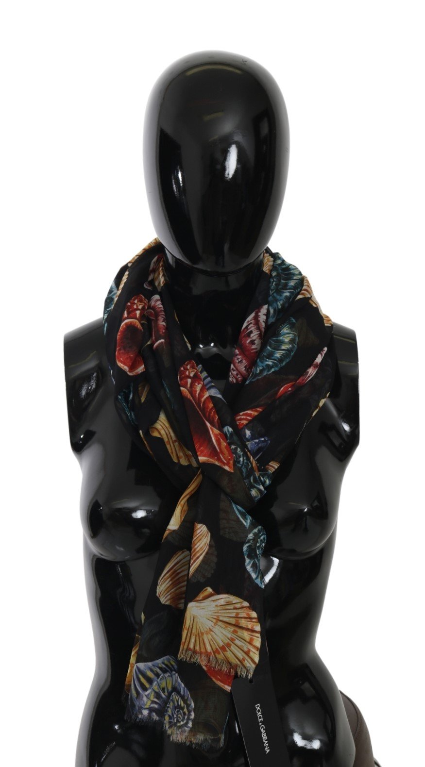 Dolce & Gabbana Women's Silk Seashell Print Wrap Scarf Black MS5530