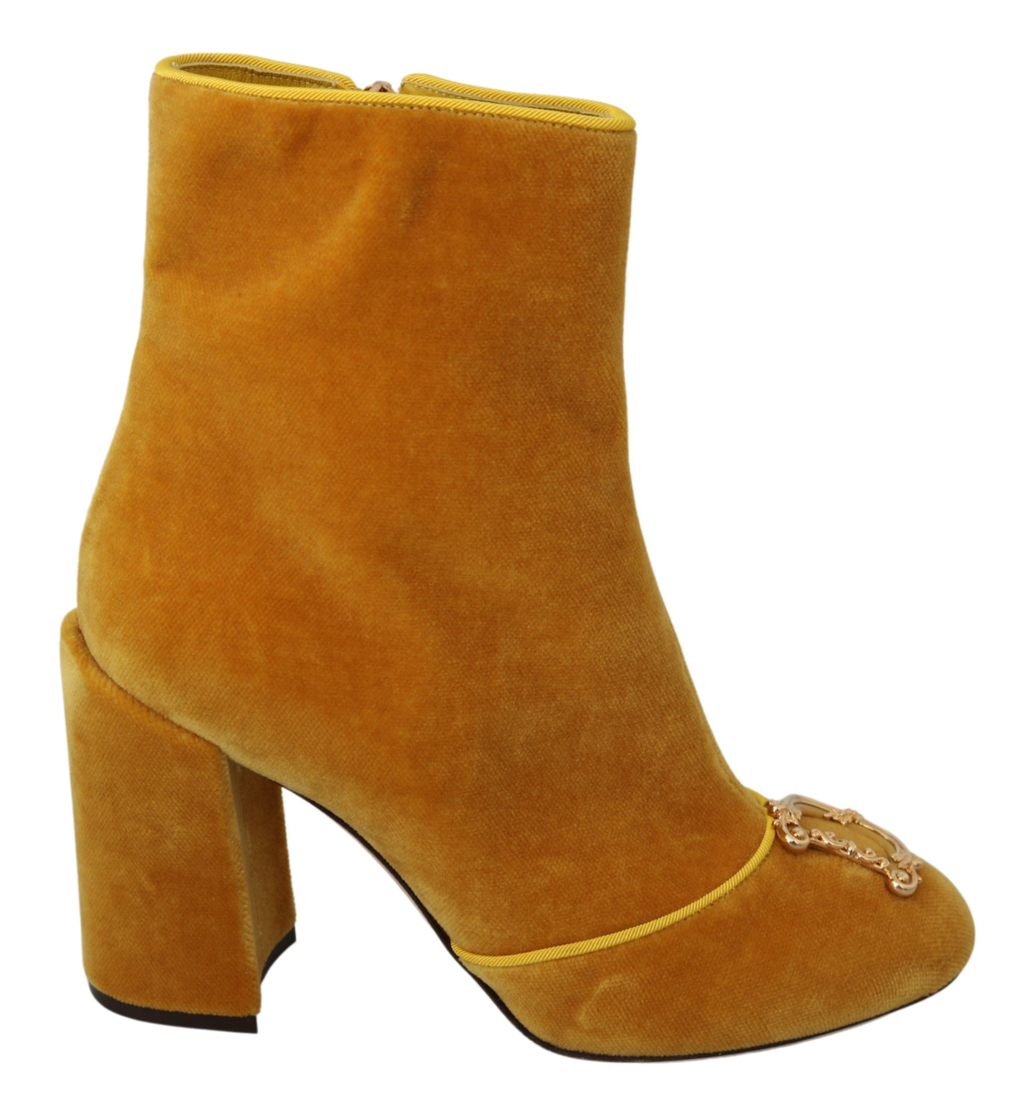 Dolce & Gabbana Women's Velvet Ankle High Heel Boots Yellow LA7051 - EU39/US8.5