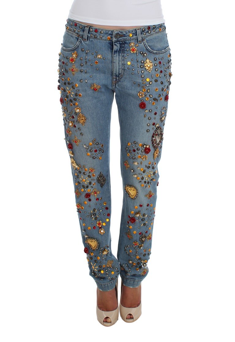 Dolce & Gabbana Women's Roses Heart Embellished Jeans Blue SIG19327 - IT42|M