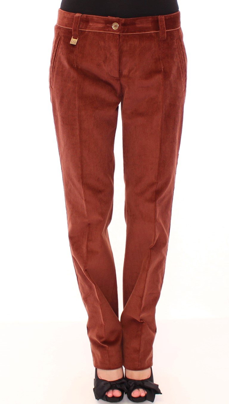 Dolce & Gabbana Women's Corduroys Straight Logo Casual Trouser Brown MOM11599 - IT46|XL