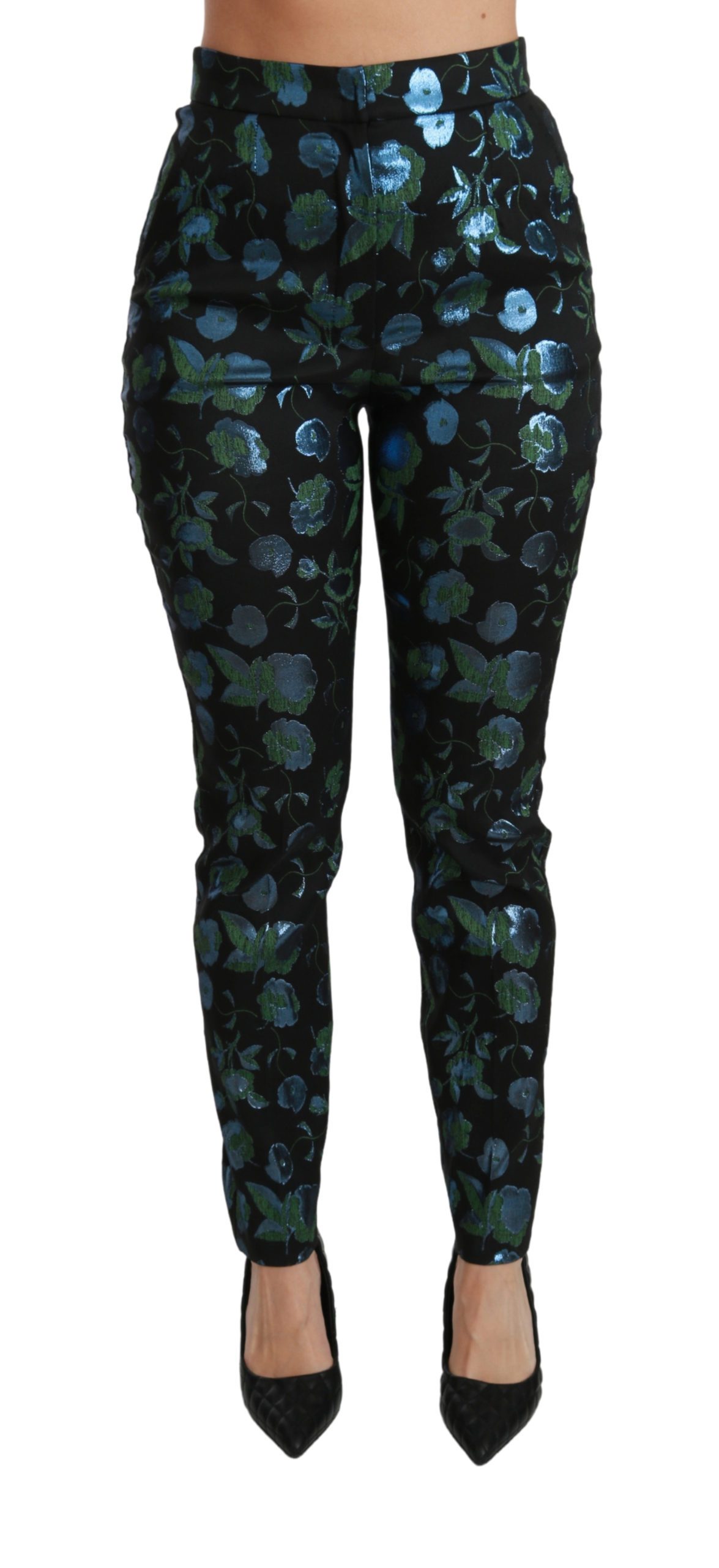 Dolce & Gabbana Women's Floral Metallic Slim Trouser Black PAN70829 - IT40|S