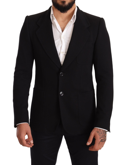 Black Cotton Slim Fit Coat Jacket Blazer - IT48 | M