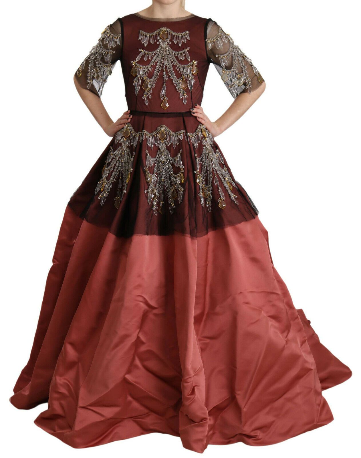 Dolce & Gabbana Women's Crystal Chandelier Silk Princess Gown Dress Pink DR1680 - IT40|S