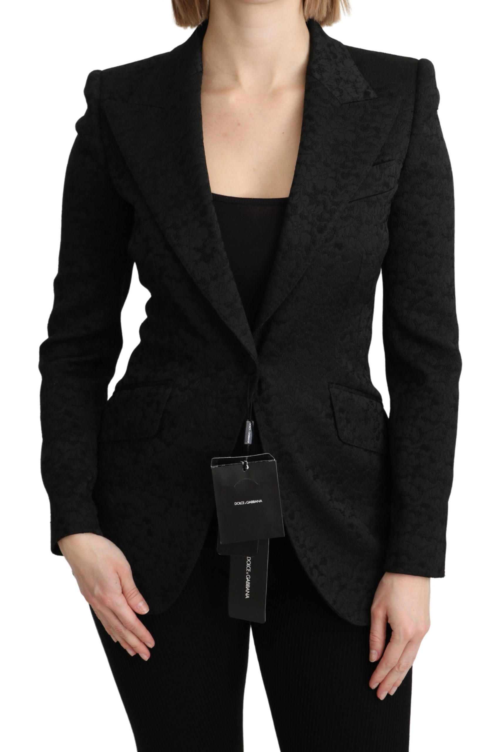 Dolce & Gabbana Women's Brocade Single Breasted Blazer Black KOS1794 - IT36 | XS