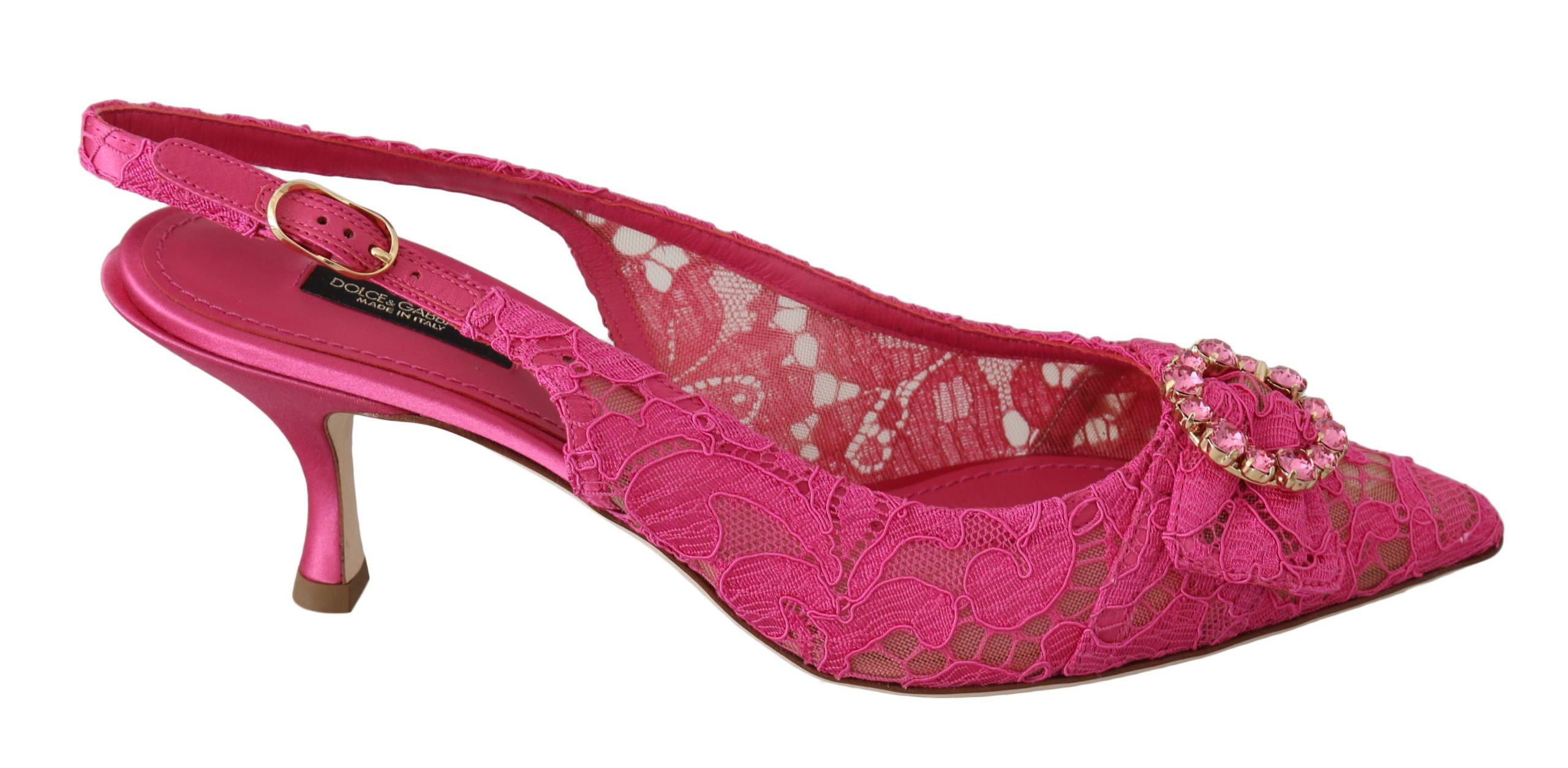 Dolce & Gabbana Women's Floral Lace Crystal Heels Pink LA6288 - EU35/US4.5