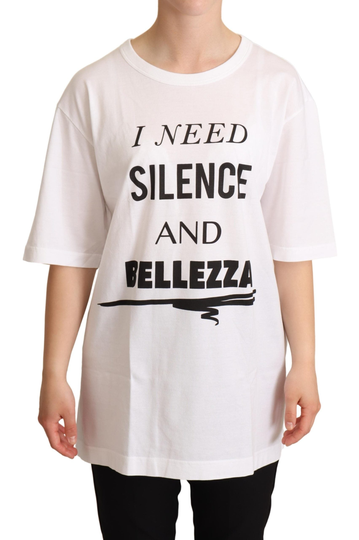 White Cotton BELLEZZA Motive Top T-shirt - IT44|L