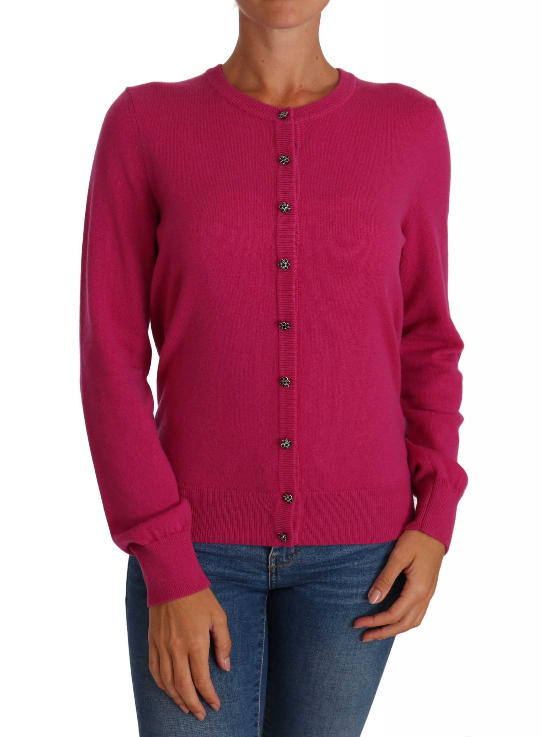 Dolce & Gabbana Women's Cashmere Pink Crystal Button Cardigan Pink PAN60962 - IT44|L