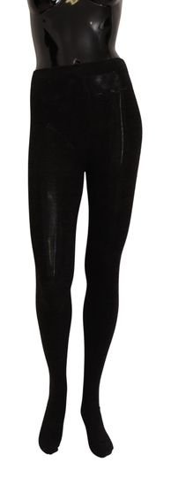 Black Wool Stretch Tights Stocking Socks - S