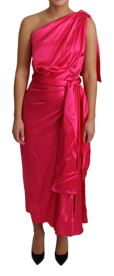 Dress Pink Fitted Cut One Shoulder Midi Dress - IT38|XS