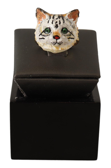 Gold Brass Resin Beige Bengal Cat Ring - EU54 | US7
