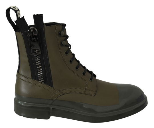 Green Leather Boots Zipper Mens Shoes - EU39/US6