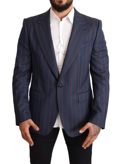 Blue Striped Wool Slim Fit Blazer Jacket - IT54 | XL