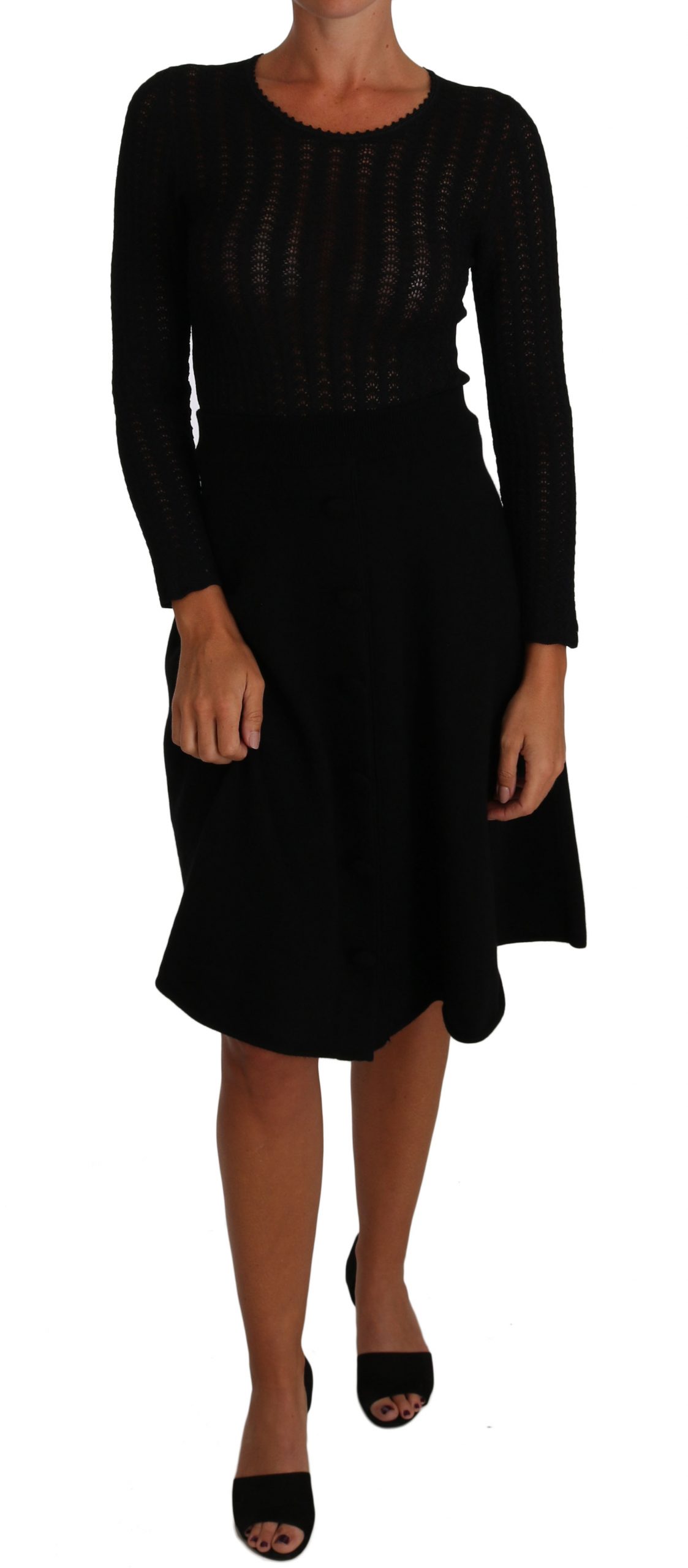 Dolce & Gabbana Women's Knitted Wool Sheath LS Dress Black DR1503 - IT40|S