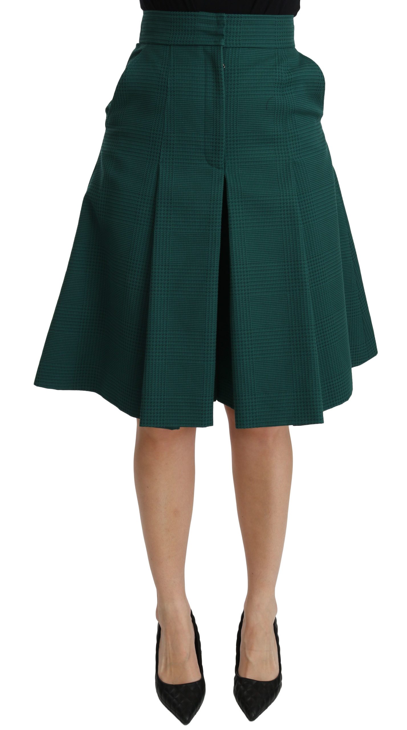 Dolce & Gabbana Women's Pleated A-line High Waist Cotton Skirt Green SKI1376 - IT40|S