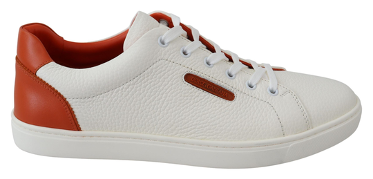 Sneakers Shoes White Orange Leather Low Top Mens Sneakers - EU42/US9