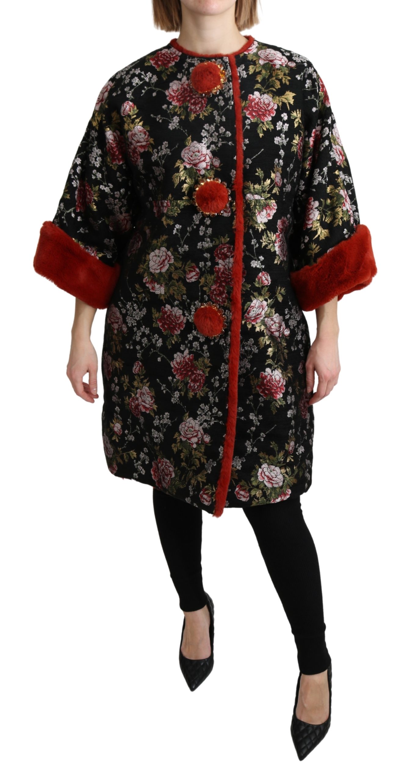 Dolce & Gabbana Women's Floral Fur Crustal Jacket Multicolor JKT2633 - IT38 | S