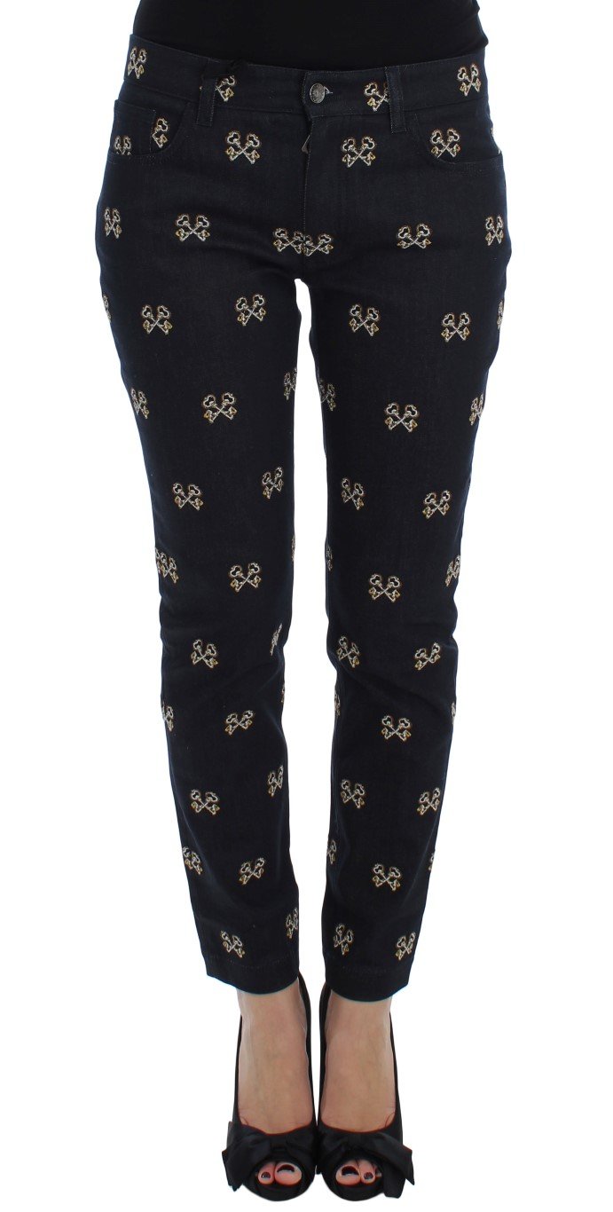 Dolce & Gabbana Women's Key Embroidered Slim Fit KATE Jeans Blue SIG17259 - IT40|S