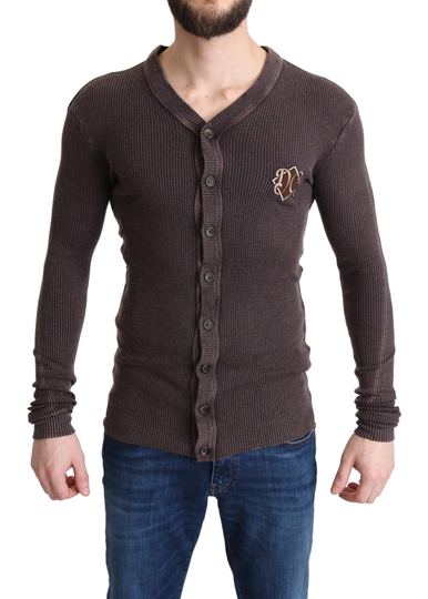 Brown Logo Patch Wool Knit Cardigan Sweater - IT44 | XS