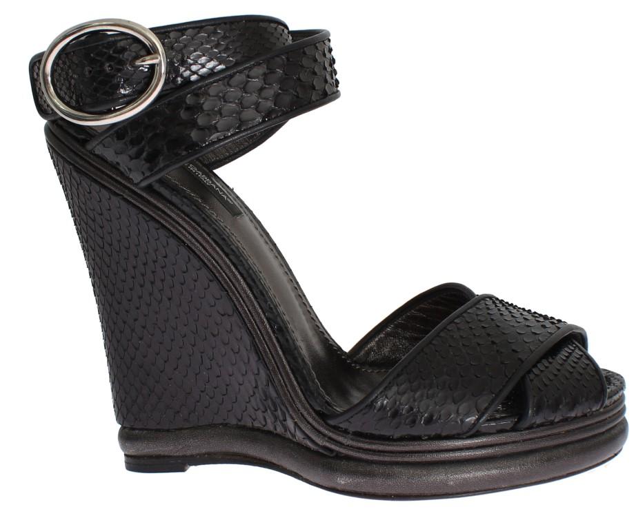 Dolce & Gabbana Women's Python Snakeskin Platform Wedges Black SIG18749 - EU38/US7.5
