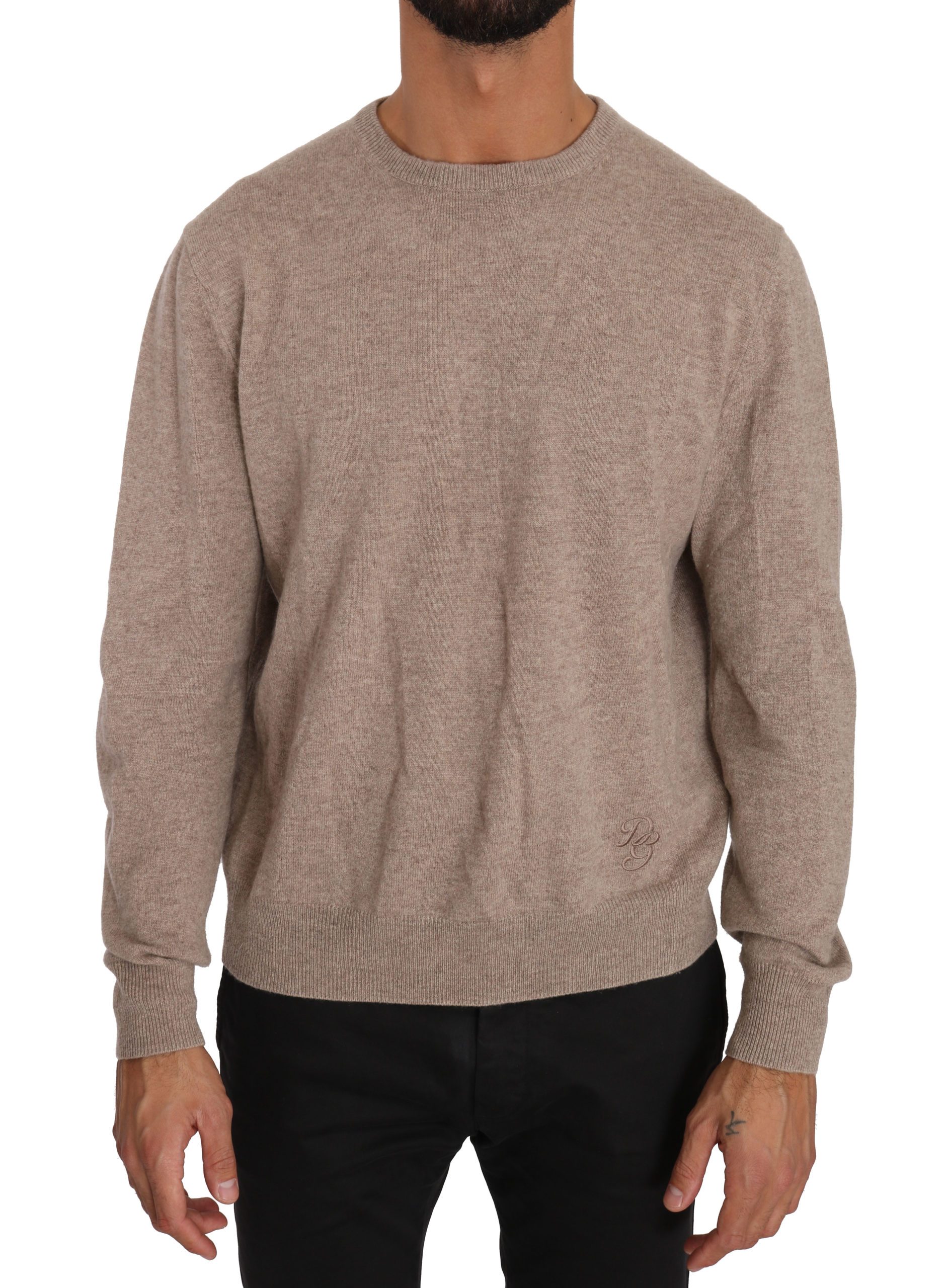 Dolce & Gabbana Men's Wool Cashmere DG Logo Pullover Sweater Beige TSH2726 - IT50 | L