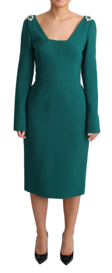 Green Crystals Long Sleeves Sheath Dress - IT44|L
