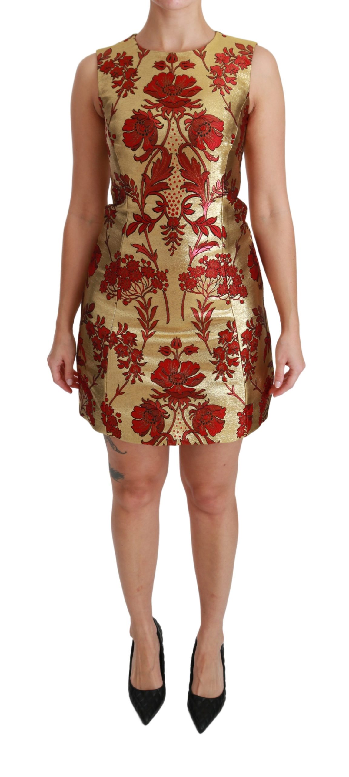 Dolce & Gabbana Women's Lurex Jacquard Midi Slim Dress Gold DR2493 - IT36 | XS